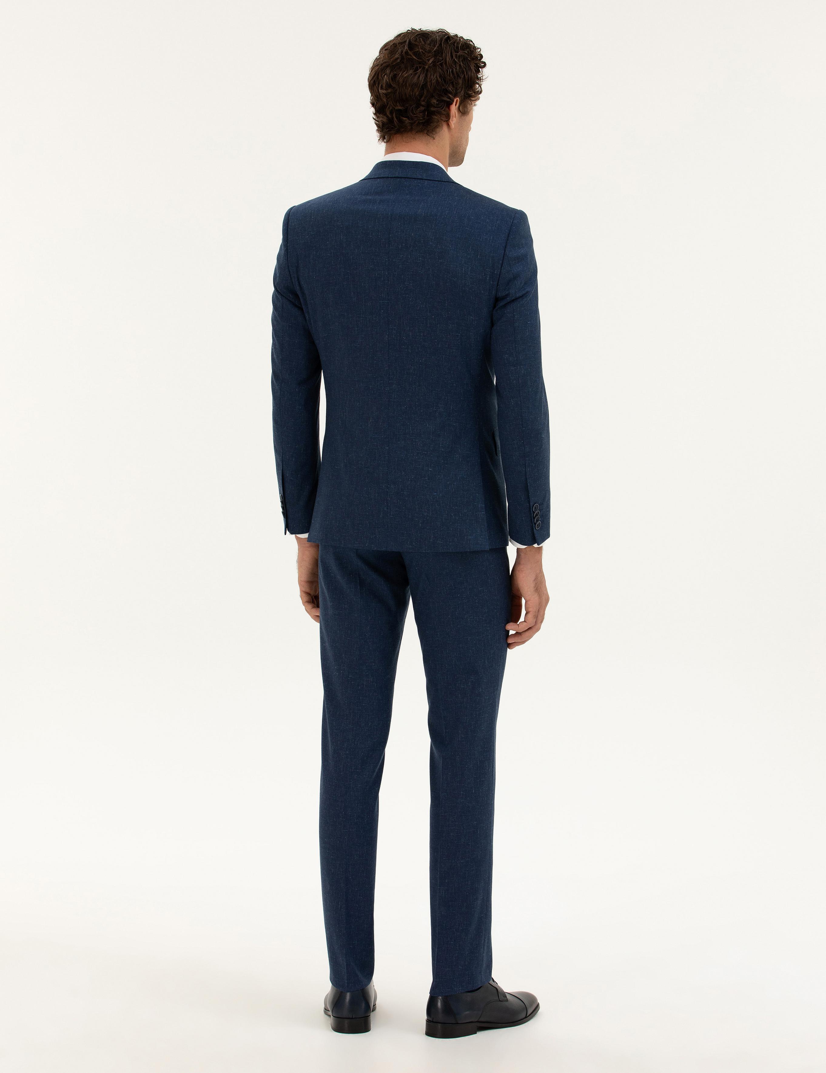 Lacivert Slim Fit Keten Karışımlı Takım Elbise - 50284635014