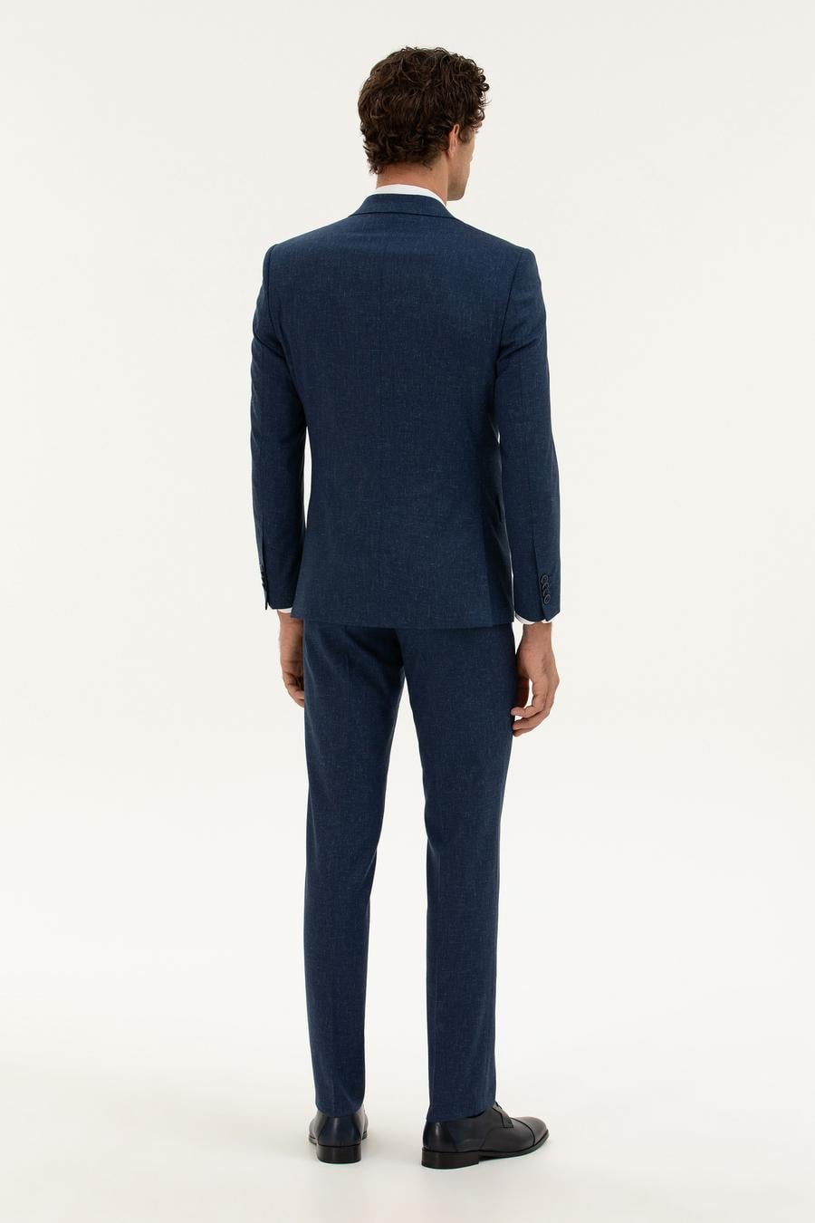 Lacivert Slim Fit Keten Karışımlı Takım Elbise - 50284635014