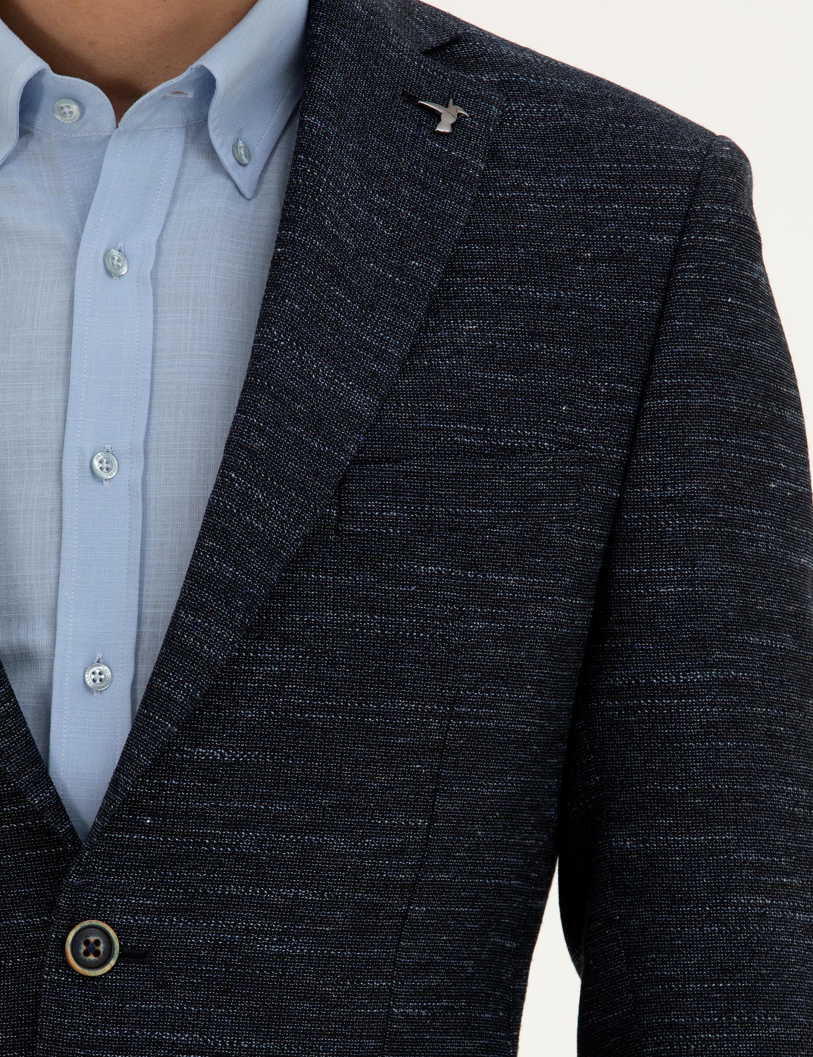 Lacivert Slim Fit Yün Keten Karışımlı Ceket - 50285325020