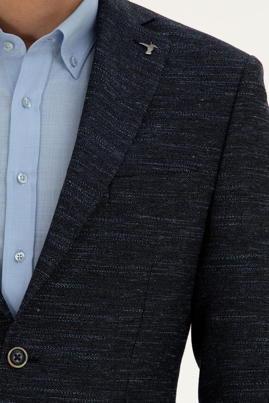 Lacivert Slim Fit Yün Keten Karışımlı Ceket - 50285325020