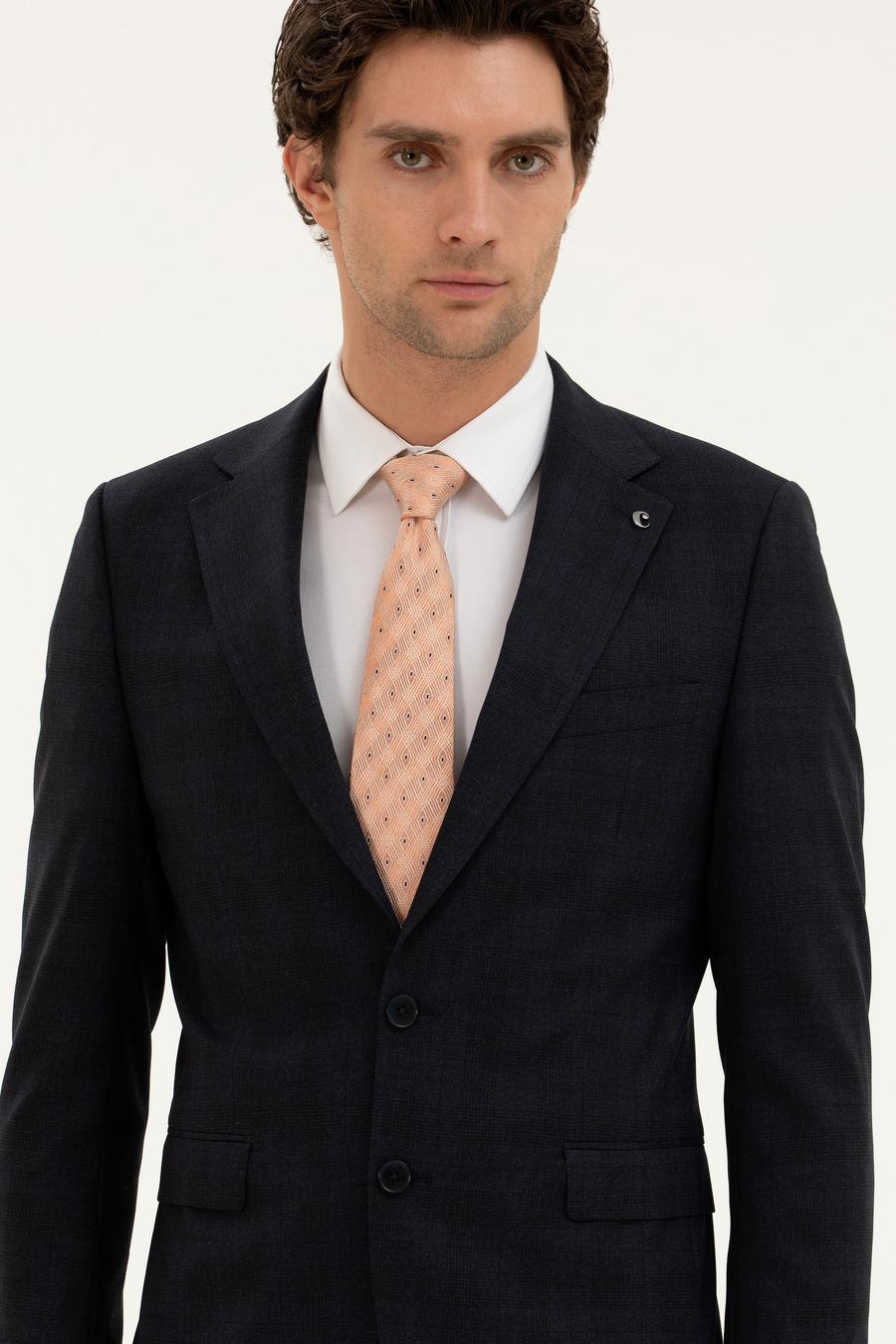 Lacivert Slim Fit Yün Karışımlı Mikro Desenli Takım Elbise - 50277983044