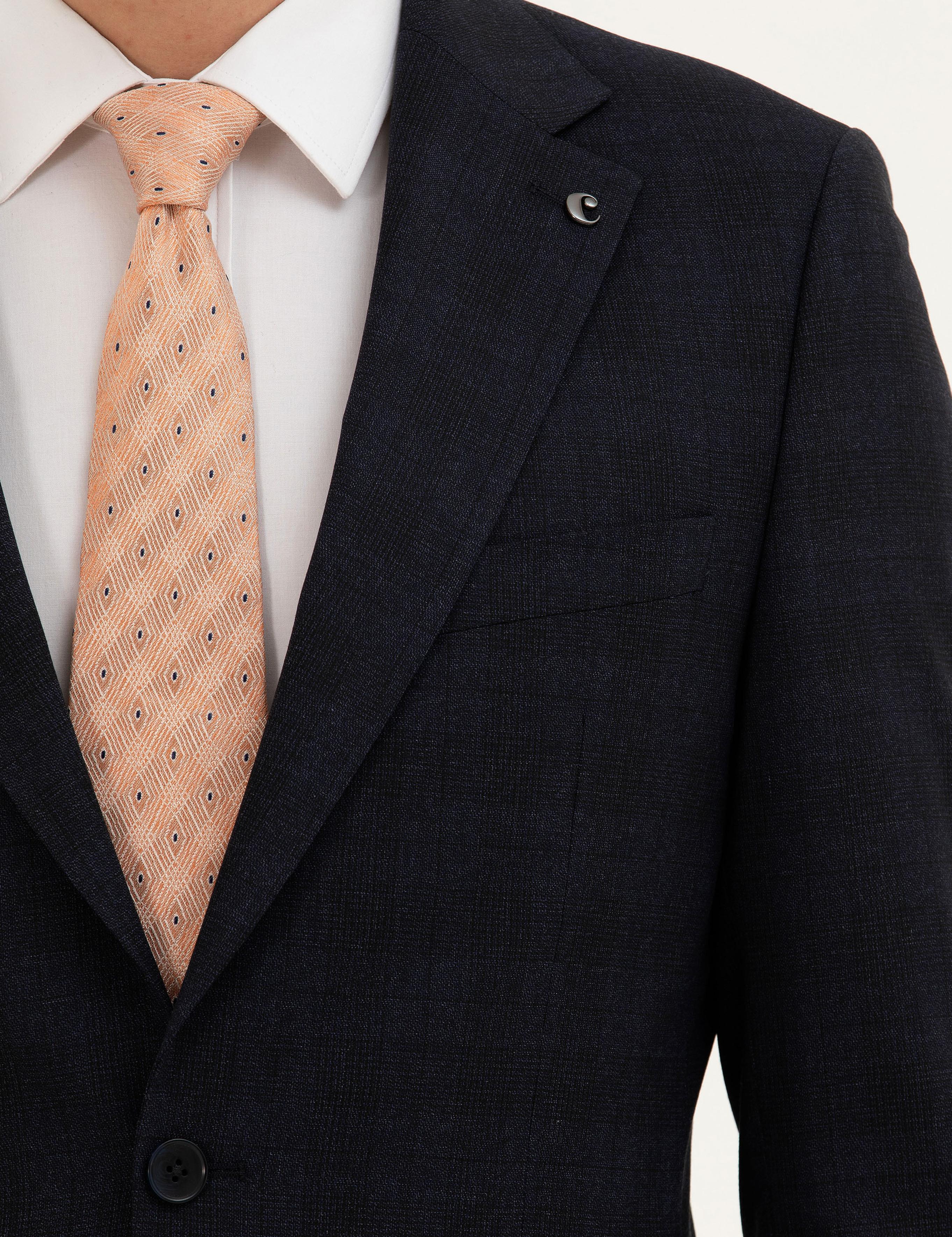 Lacivert Slim Fit Yün Karışımlı Mikro Desenli Takım Elbise - 50277983044