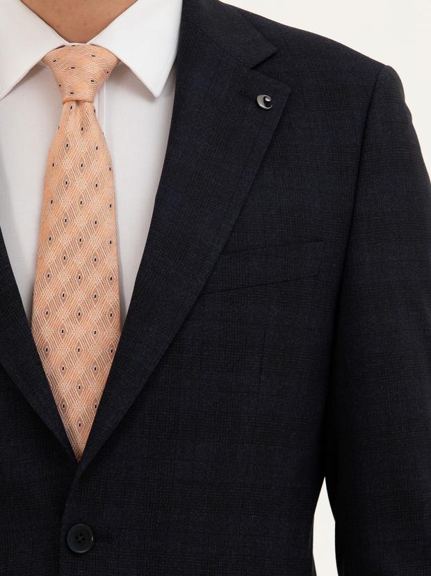 Lacivert Slim Fit Yün Karışımlı Mikro Desenli Takım Elbise