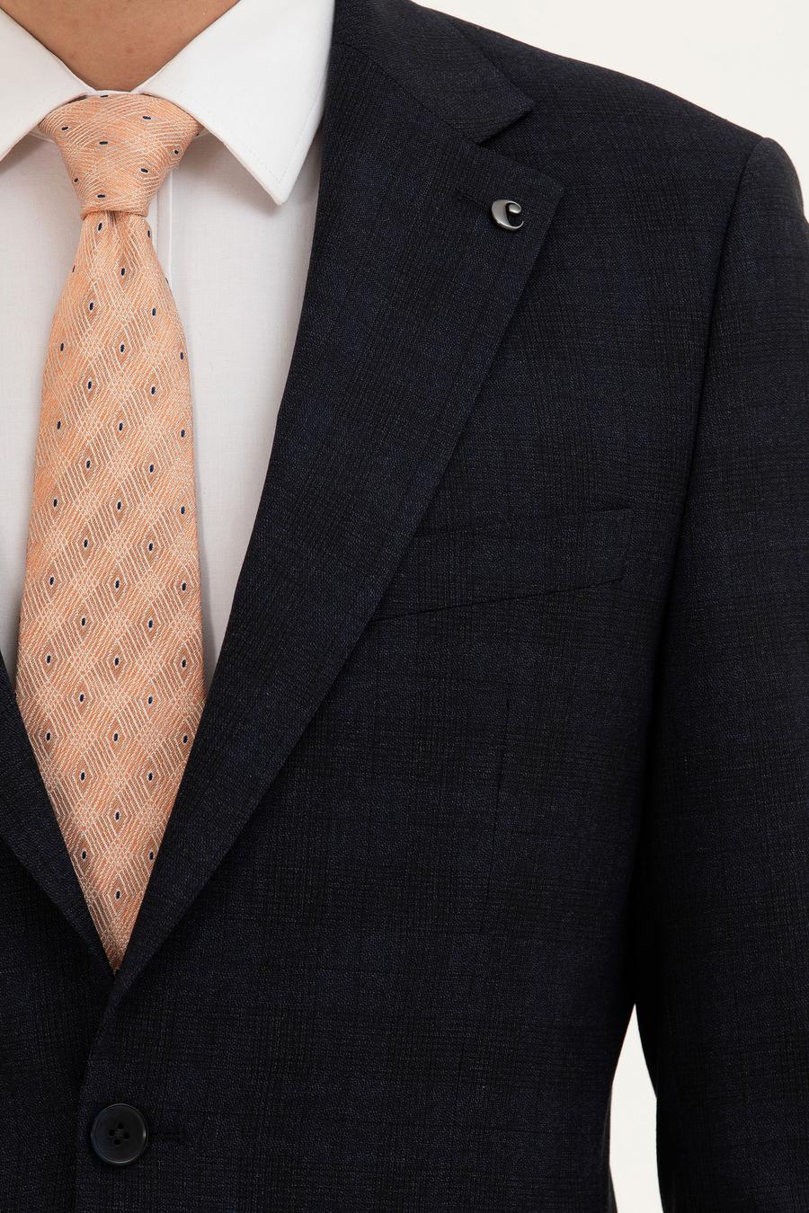 Lacivert Slim Fit Yün Karışımlı Mikro Desenli Takım Elbise - 50277983044