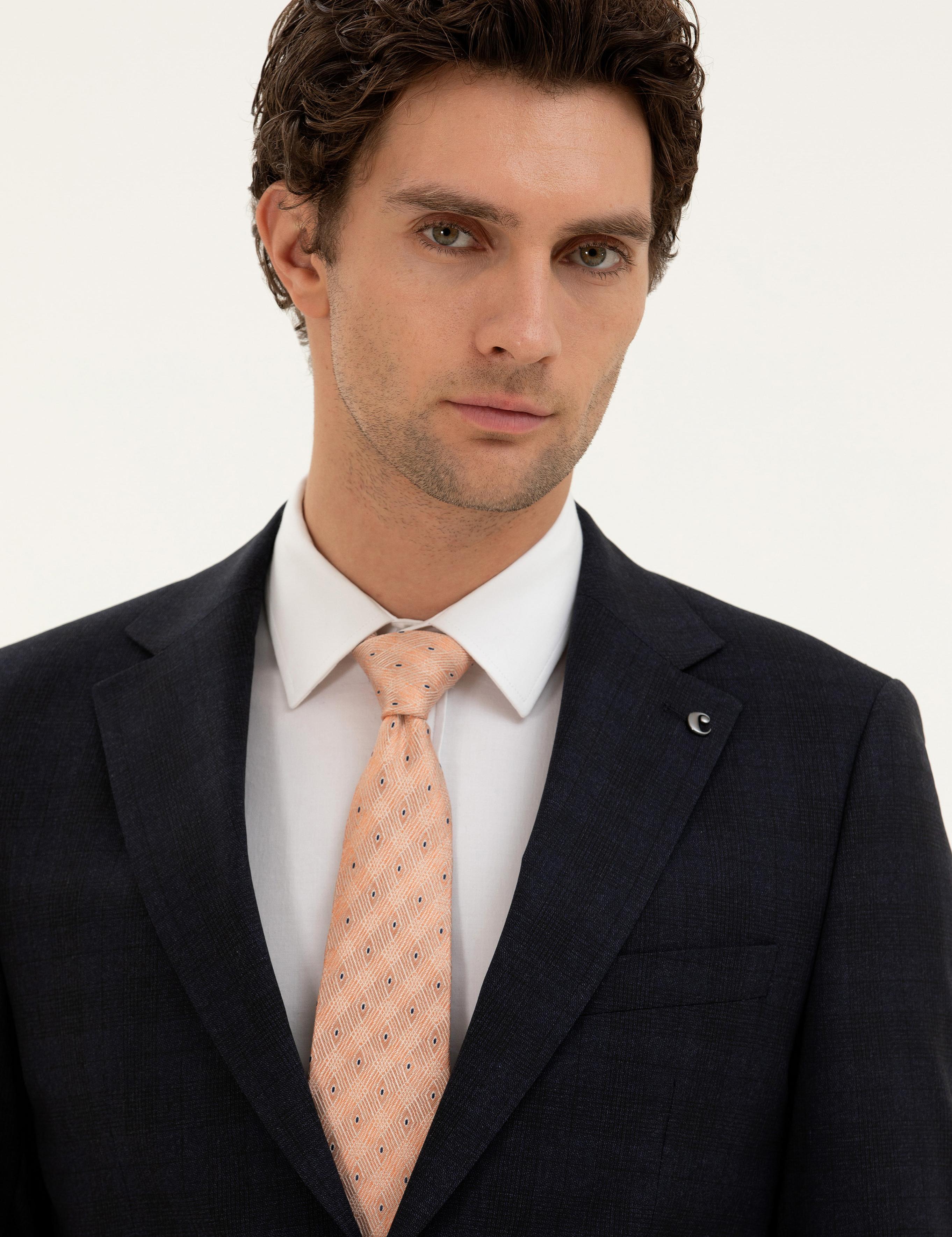 Lacivert Slim Fit Yün Karışımlı Mikro Desenli Takım Elbise - 50277983044