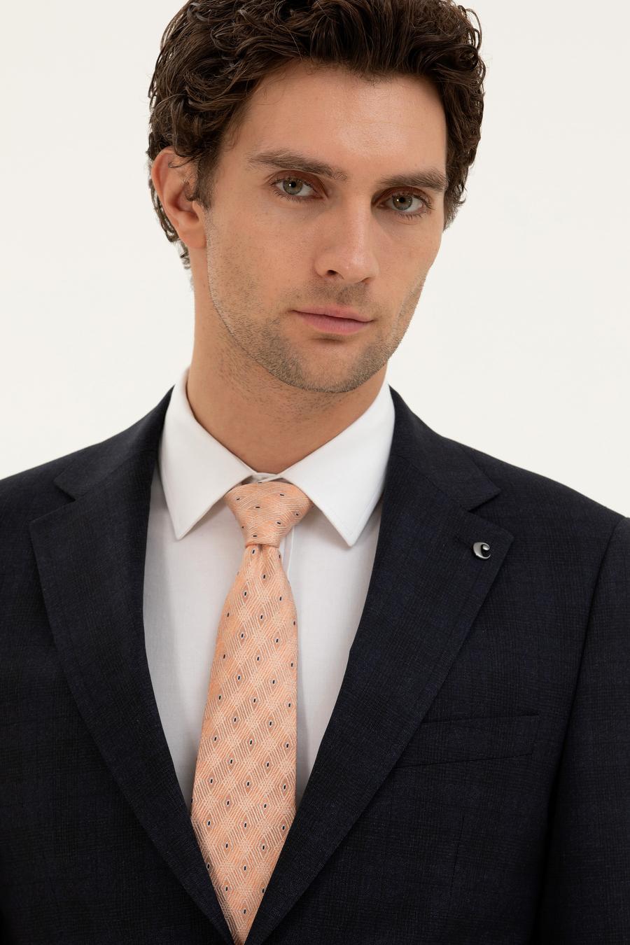 Lacivert Slim Fit Yün Karışımlı Mikro Desenli Takım Elbise - 50277983044