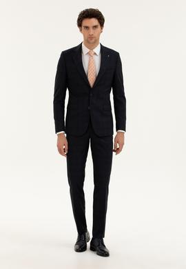 Lacivert Slim Fit Yün Karışımlı Mikro Desenli Takım Elbise