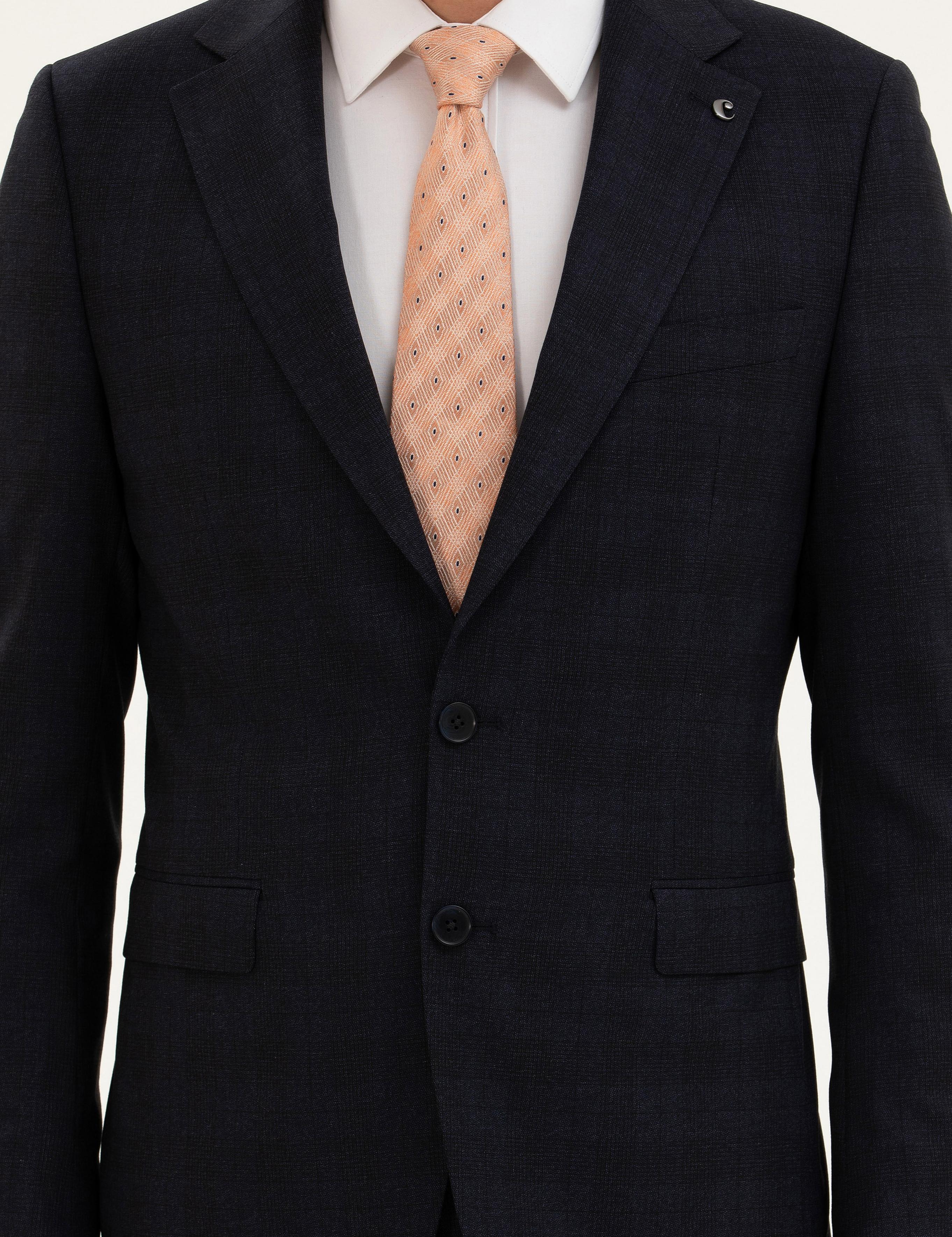 Lacivert Slim Fit Yün Karışımlı Mikro Desenli Takım Elbise - 50277983044