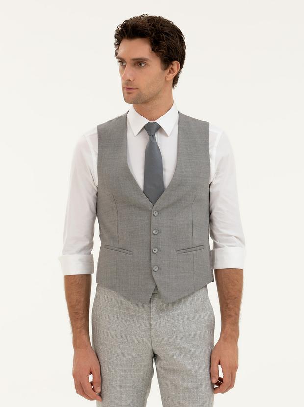 Gri Slim Fit Yelek