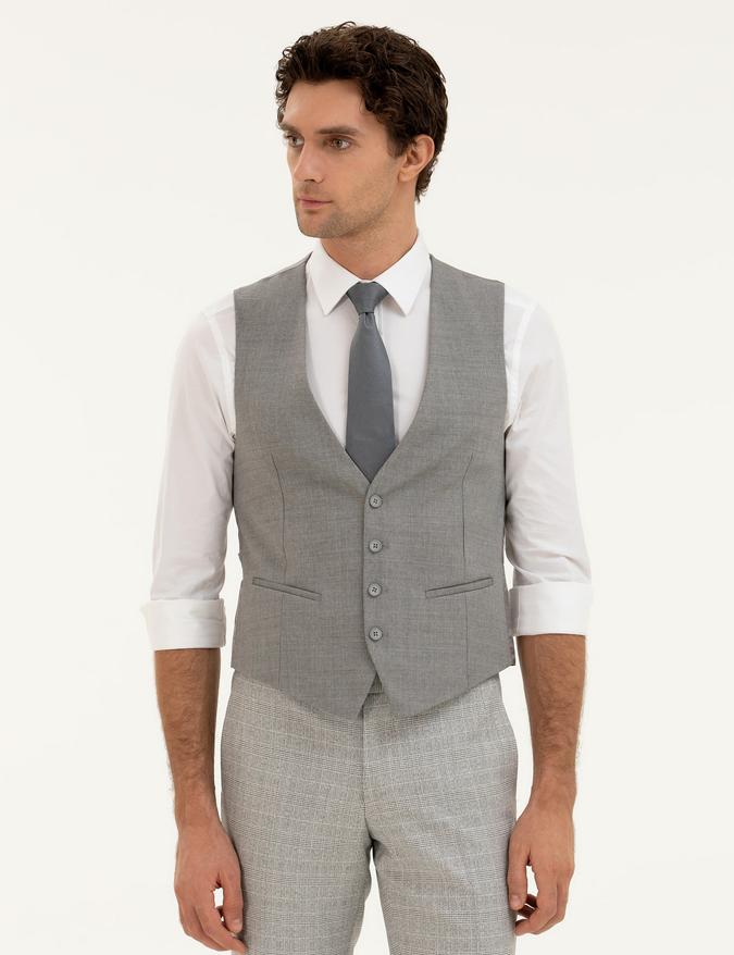 Gri Slim Fit Yelek
