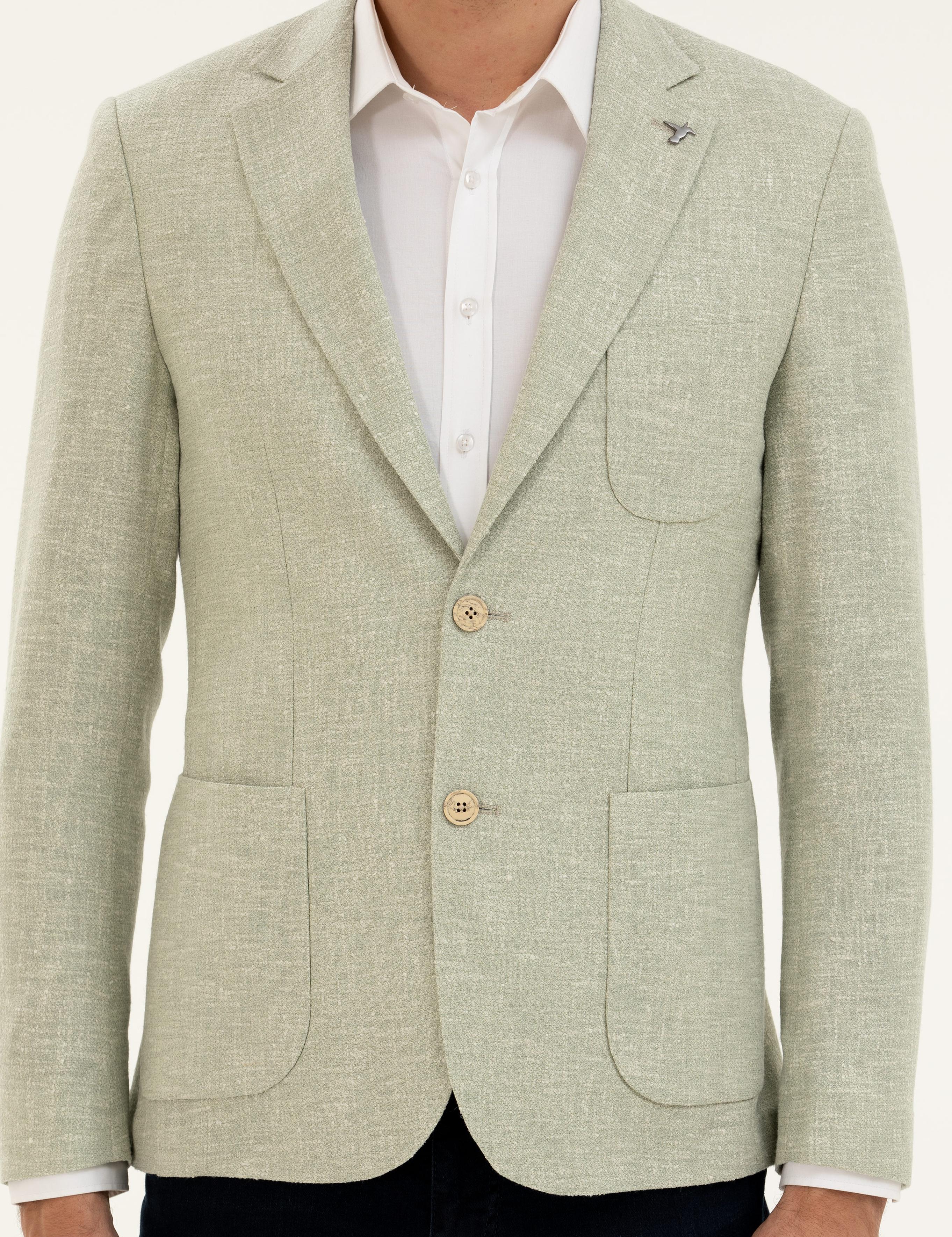 Çağla Yeşili Slim Fit Yün İpek Karışımlı Ceket - 50284564056
