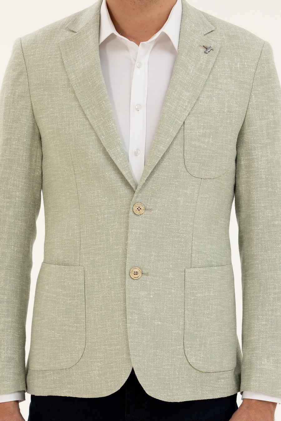 Çağla Yeşili Slim Fit Yün İpek Karışımlı Ceket - 50284564056