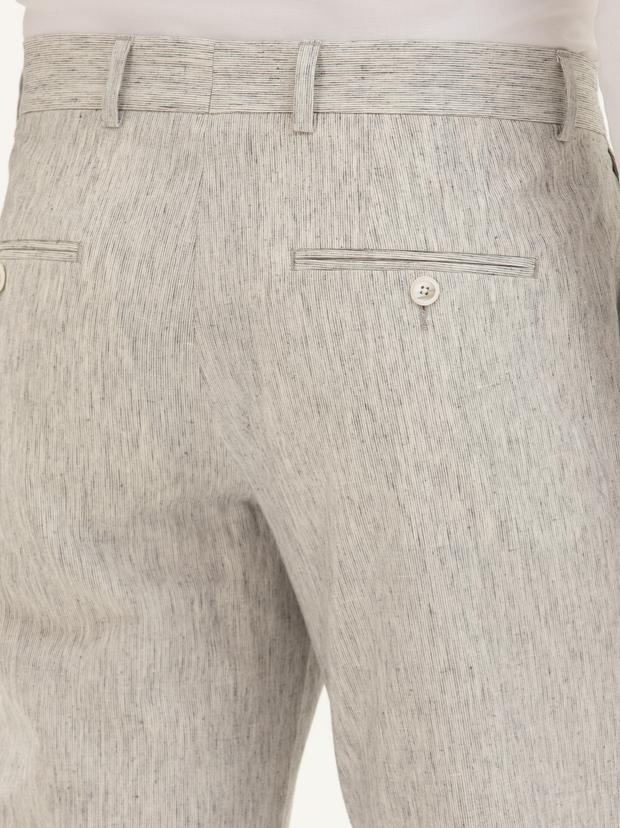 Açık Gri Slim Fit Keten Karışımlı Kumaş Pantolon