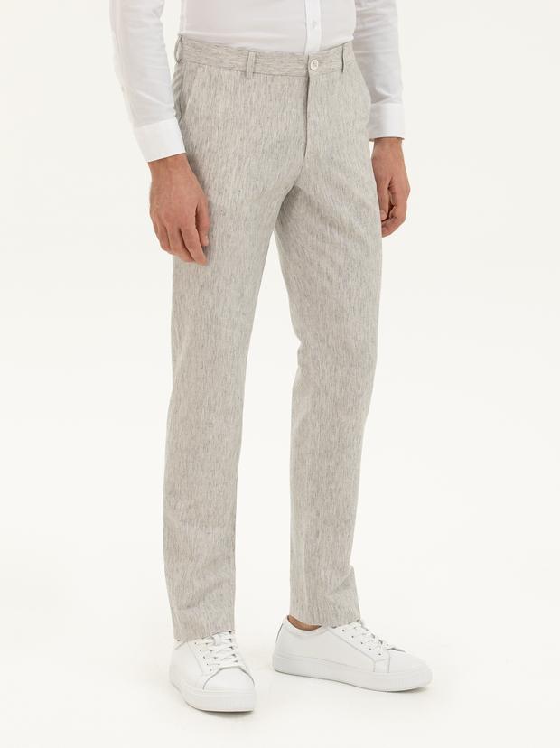 Açık Gri Slim Fit Keten Karışımlı Kumaş Pantolon