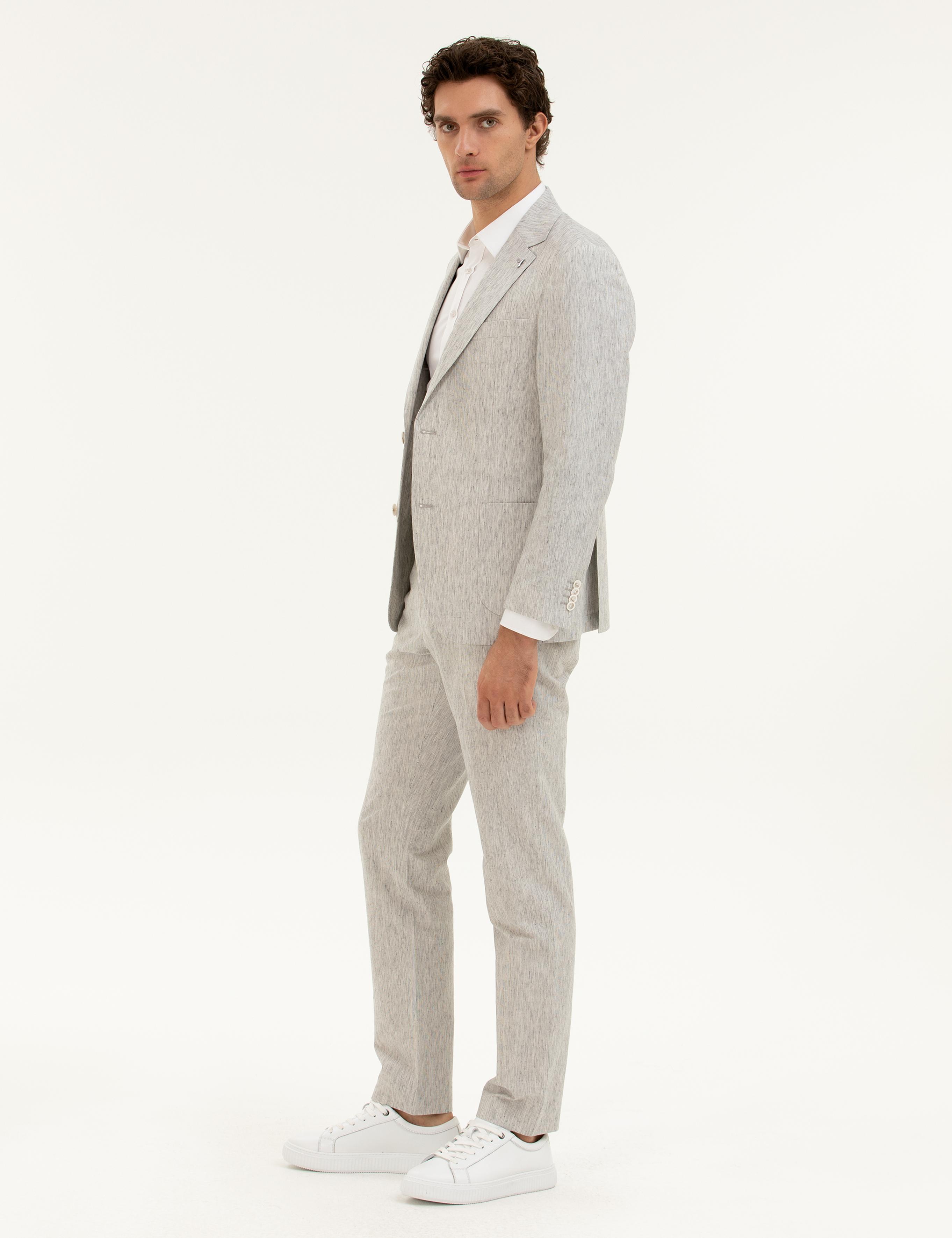 Açık Gri Slim Fit Keten Karışımlı Kumaş Pantolon - 50284615030