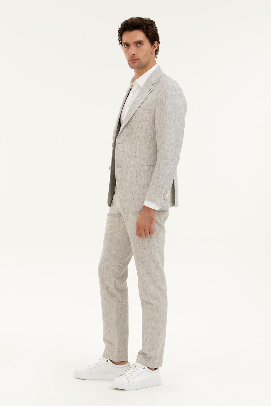Açık Gri Slim Fit Keten Karışımlı Kumaş Pantolon - 50284615030