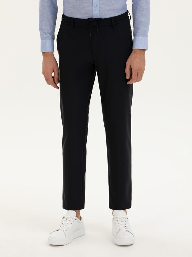 Lacivert Slim Fit Beli bağcıklı Kumaş Pantolon