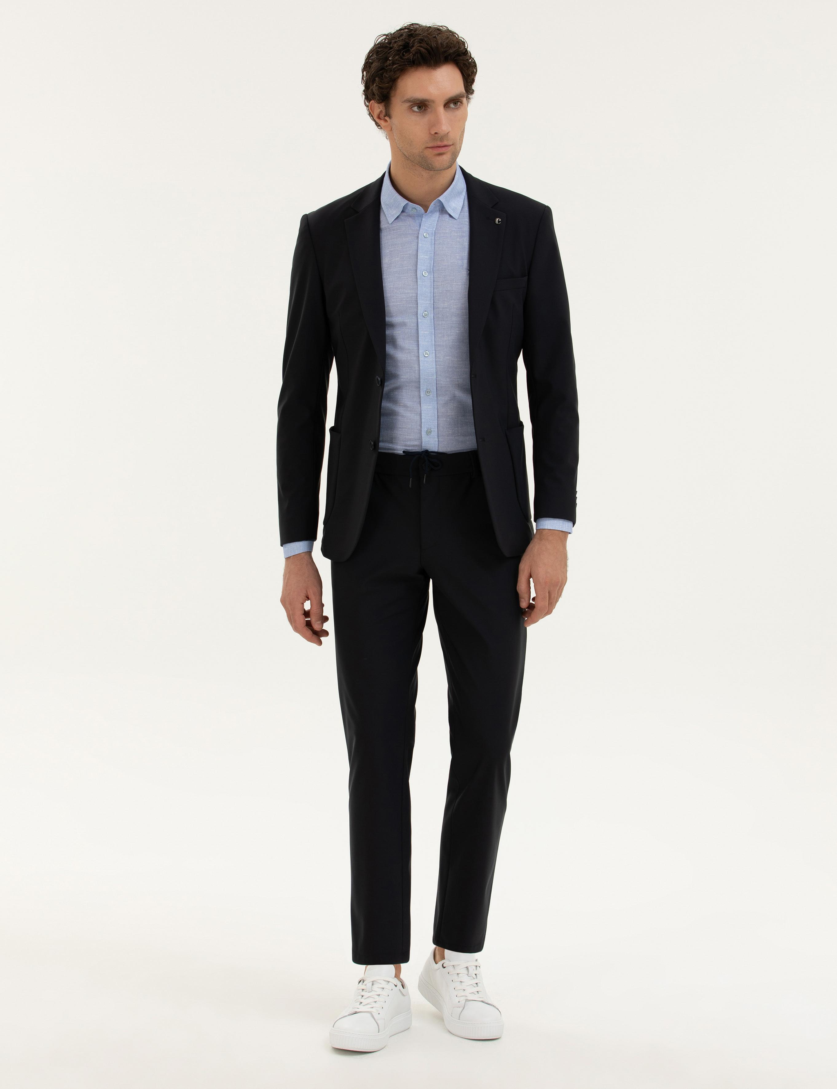 Lacivert Slim Fit Beli bağcıklı Kumaş Pantolon - 50276880016