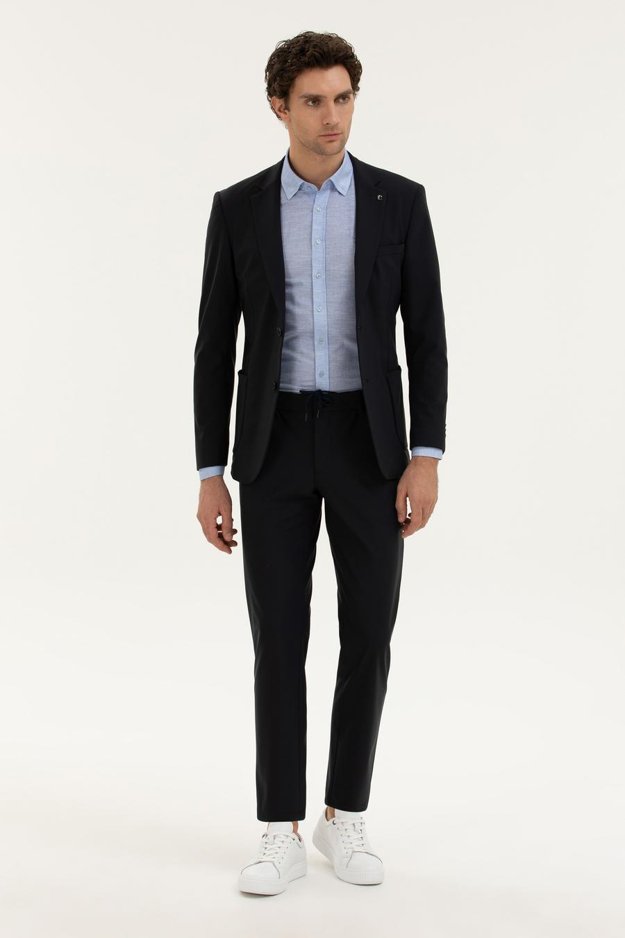 Lacivert Slim Fit Beli bağcıklı Kumaş Pantolon - 50276880016