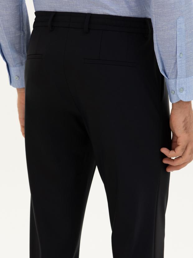 Lacivert Slim Fit Beli bağcıklı Kumaş Pantolon