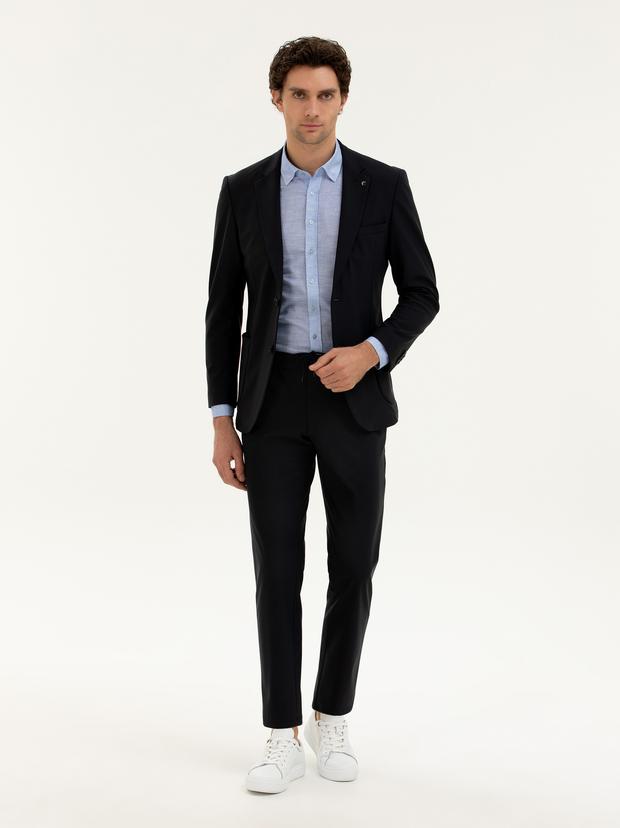Lacivert Slim Fit Beli bağcıklı Kumaş Pantolon