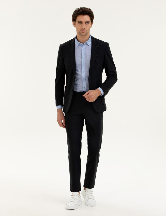 Lacivert Slim Fit Beli bağcıklı Kumaş Pantolon