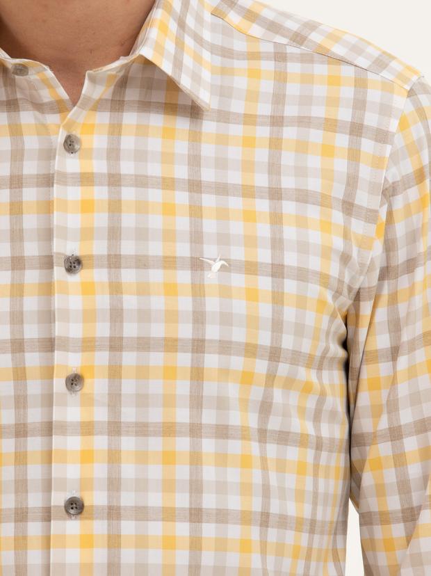 Sarı Slim Fit Pamuk Ekose Gömlek