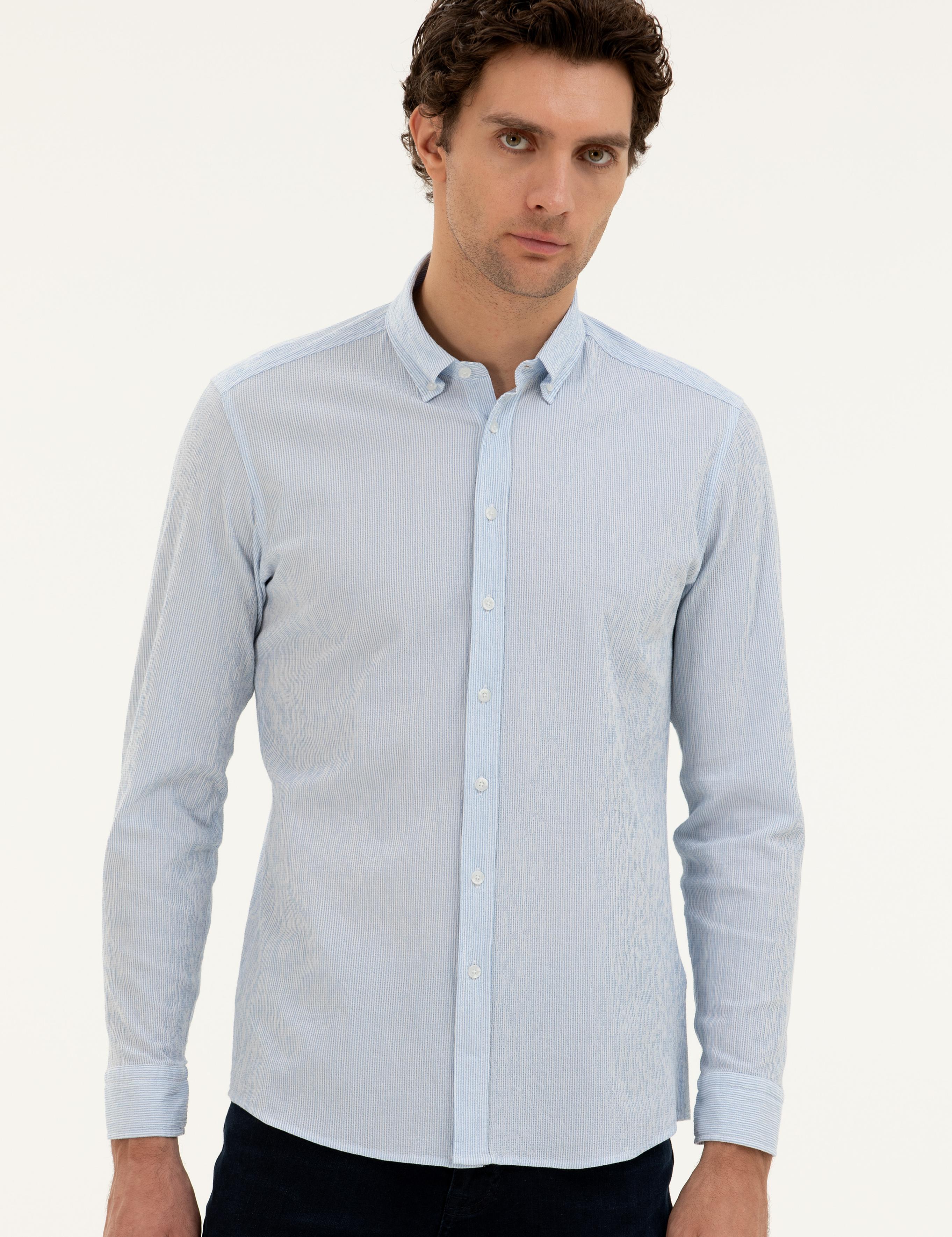 Mavi Slim fit Pamuk Karışımlı Çizgili Gömlek - 50284424098