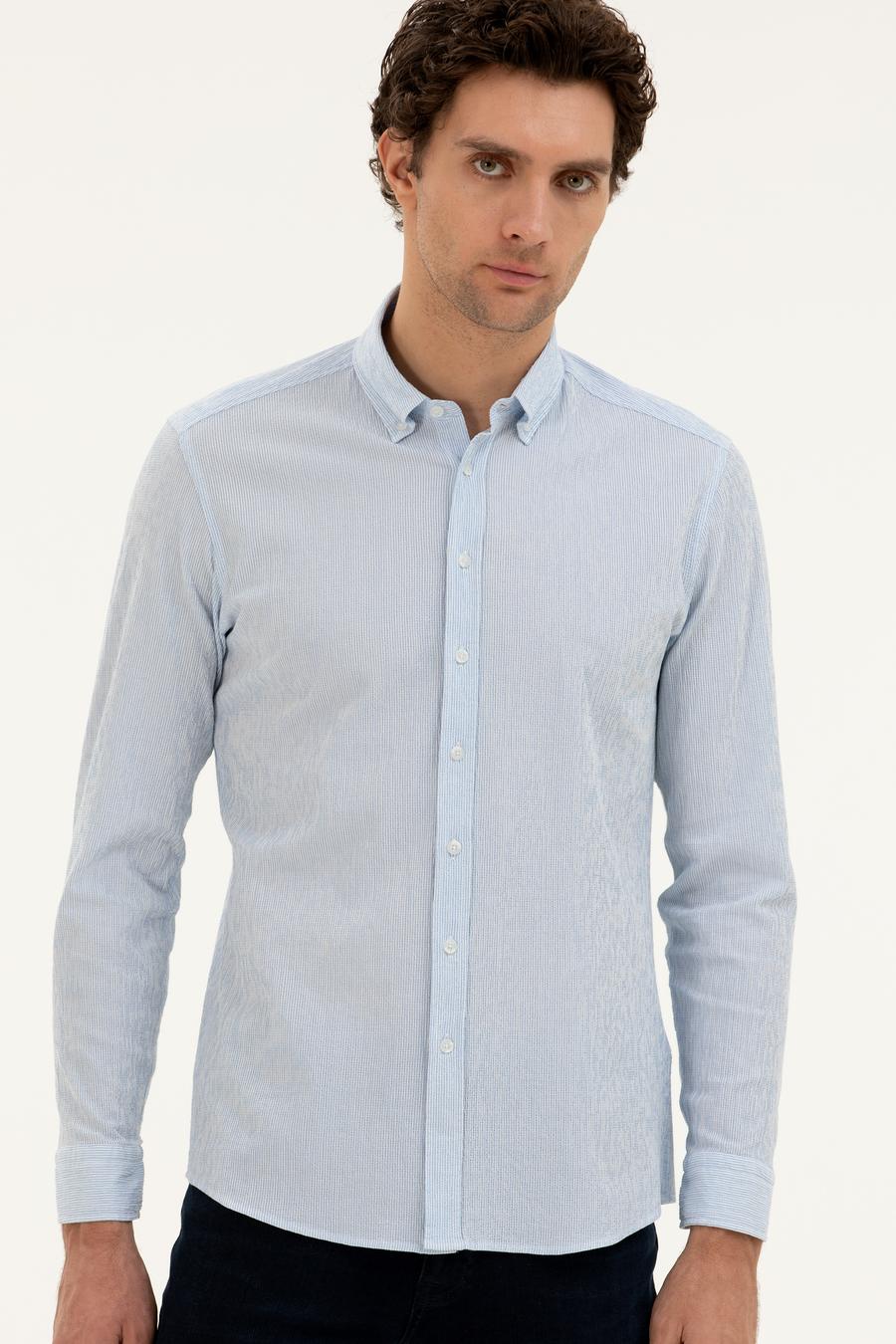 Mavi Slim fit Pamuk Karışımlı Çizgili Gömlek - 50284424098