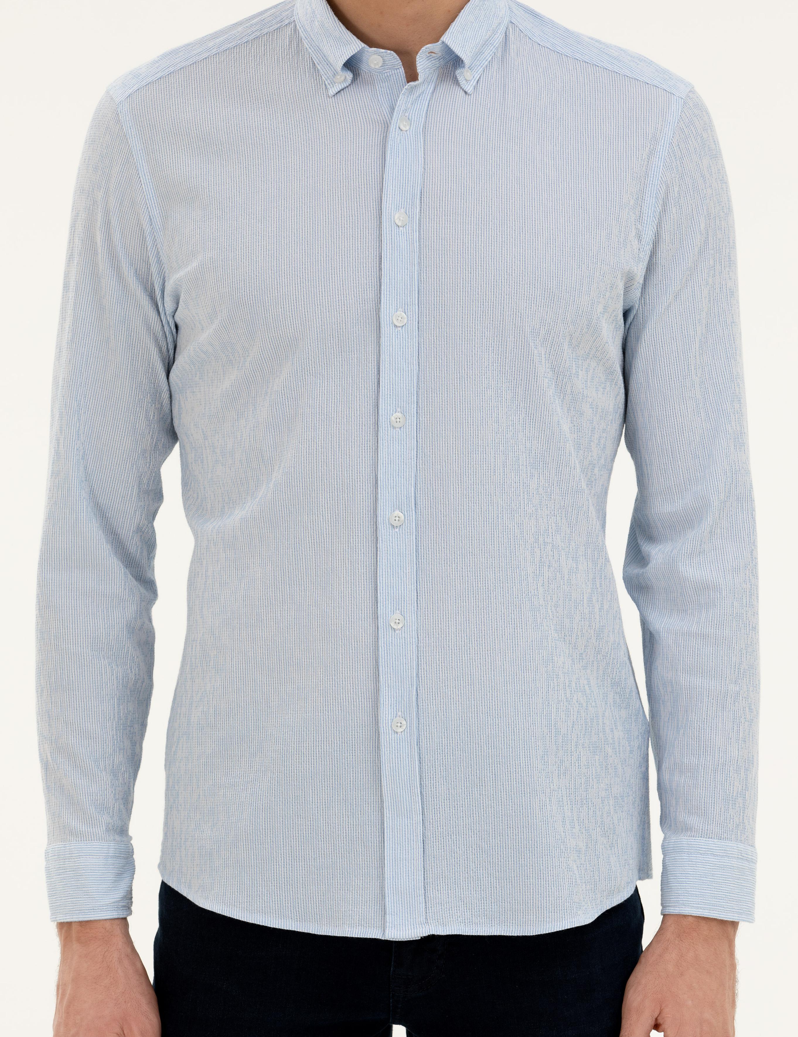 Mavi Slim fit Pamuk Karışımlı Çizgili Gömlek - 50284424098