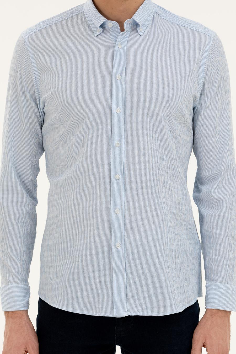 Mavi Slim fit Pamuk Karışımlı Çizgili Gömlek - 50284424098