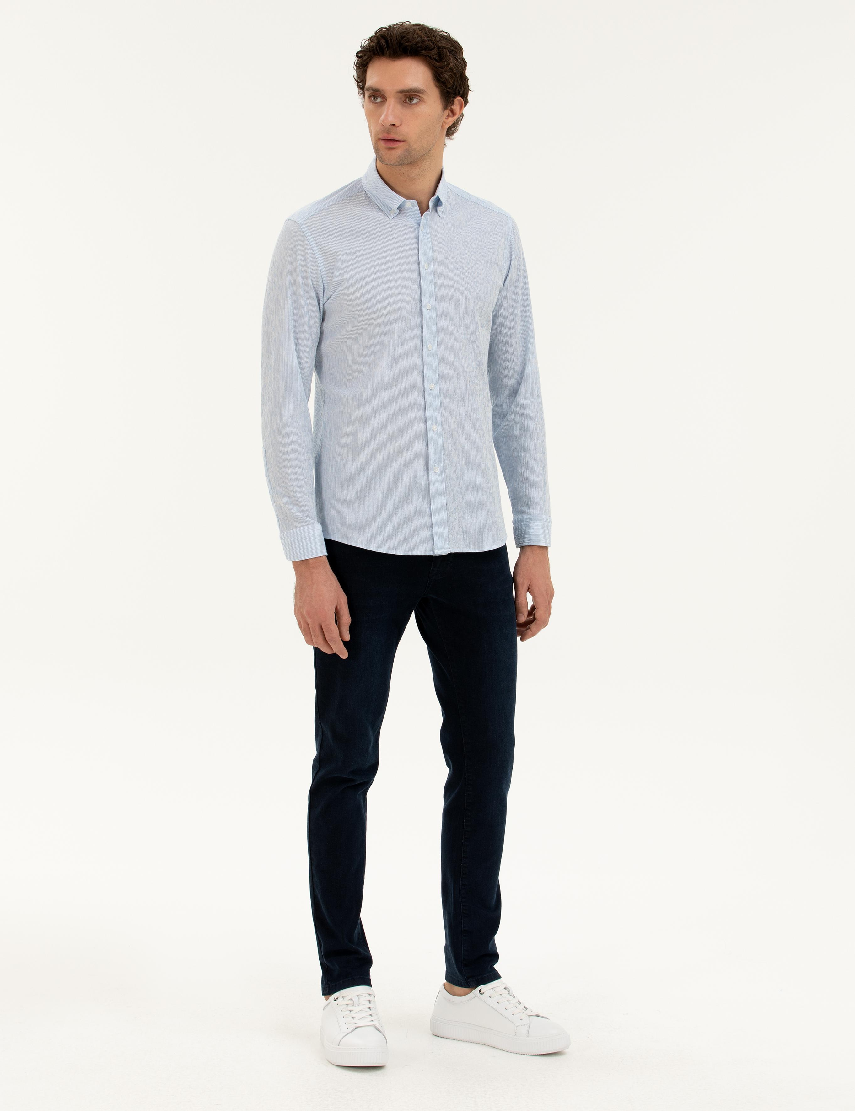 Mavi Slim fit Pamuk Karışımlı Çizgili Gömlek - 50284424098