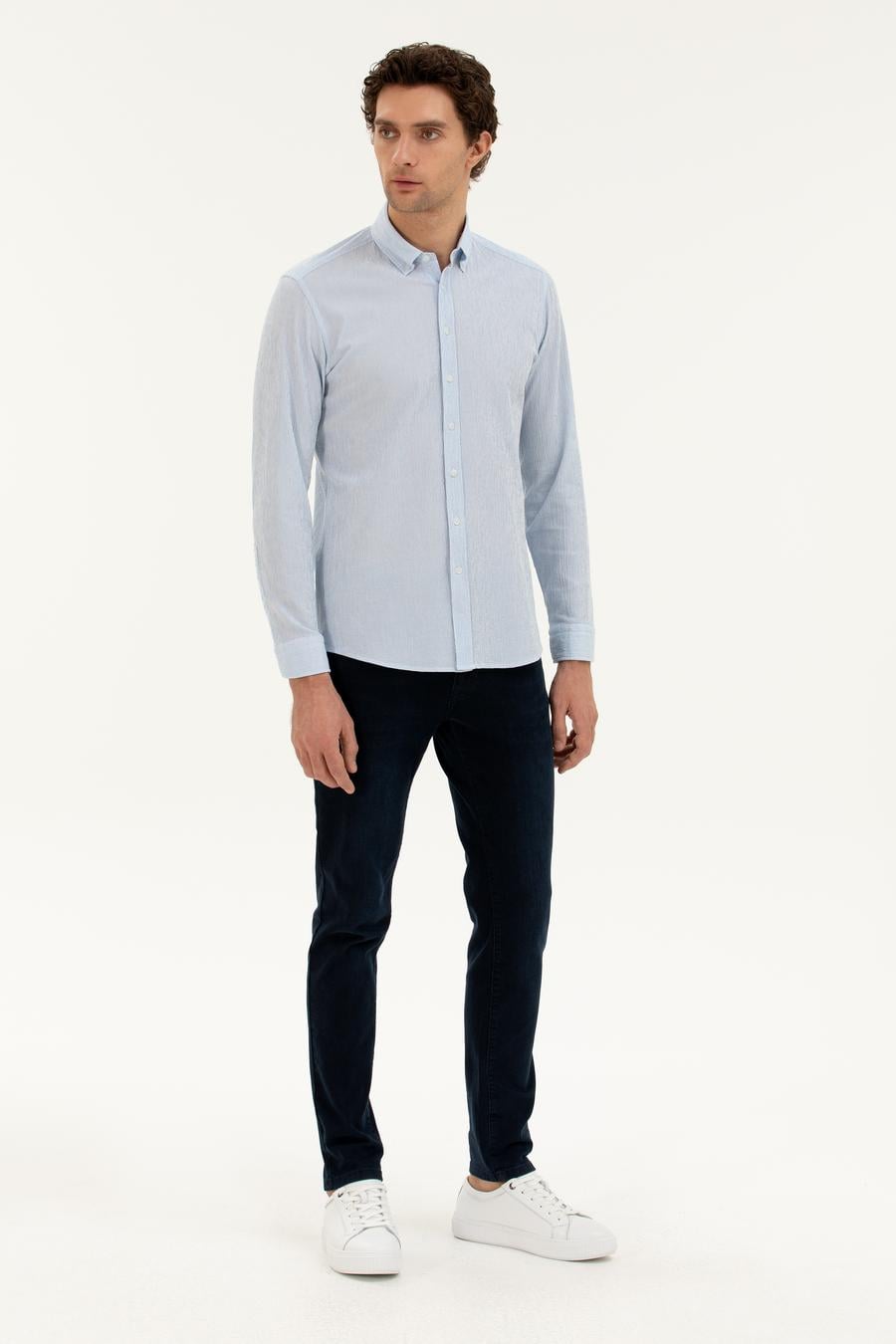 Mavi Slim fit Pamuk Karışımlı Çizgili Gömlek - 50284424098