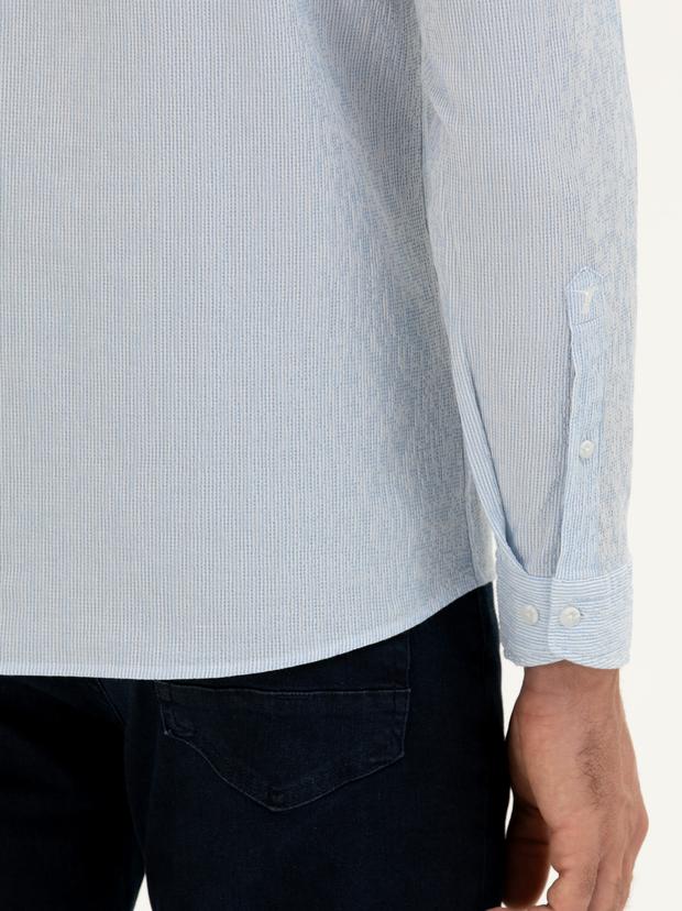 Mavi Slim fit Pamuk Karışımlı Çizgili Gömlek