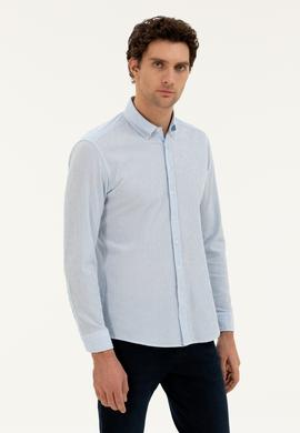 Mavi Slim fit Pamuk Karışımlı Çizgili Gömlek