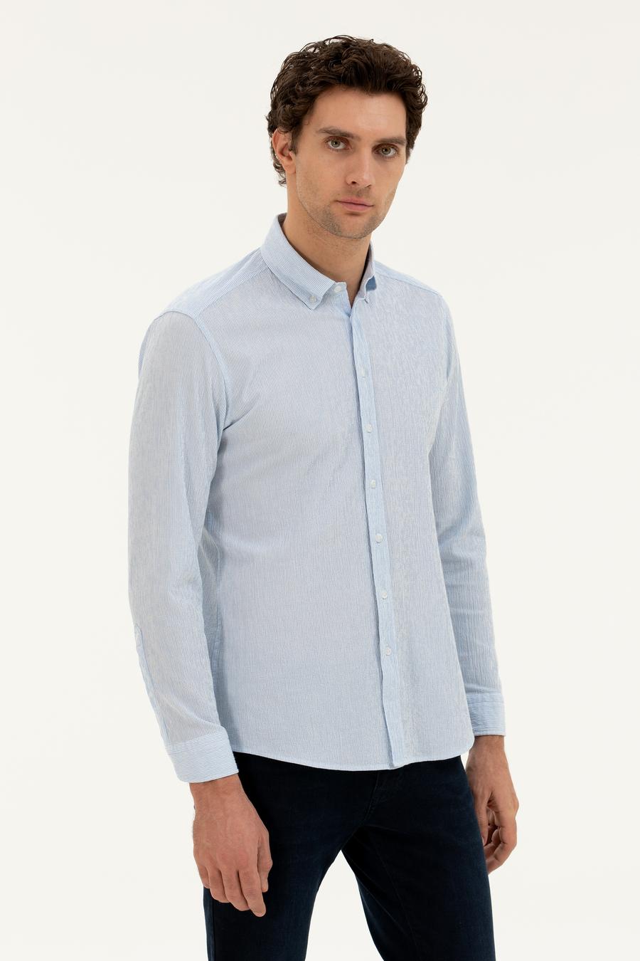 Mavi Slim fit Pamuk Karışımlı Çizgili Gömlek - 50284424098