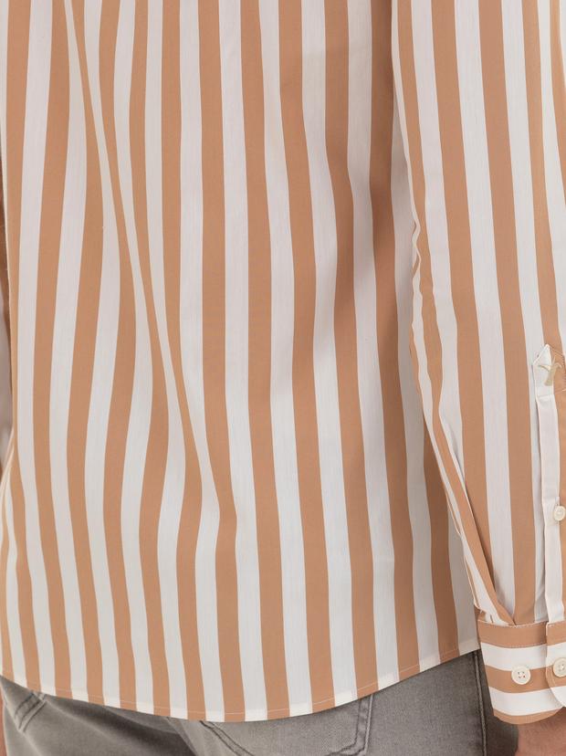 Kahverengi Slim Fit Çizgili Gömlek