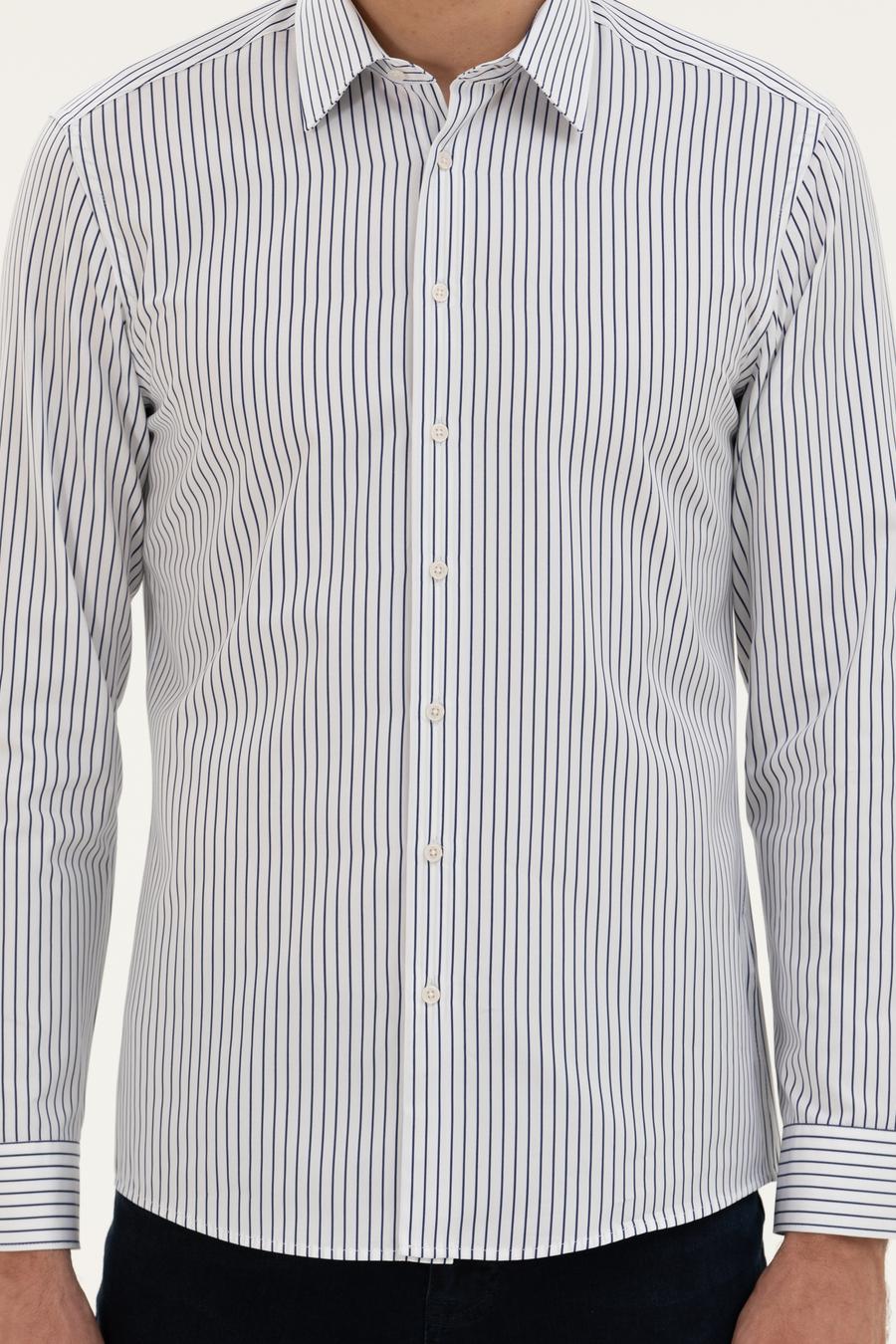 Lacivert Slim Fit Pamuk Çizgili Gömlek - 50288628024