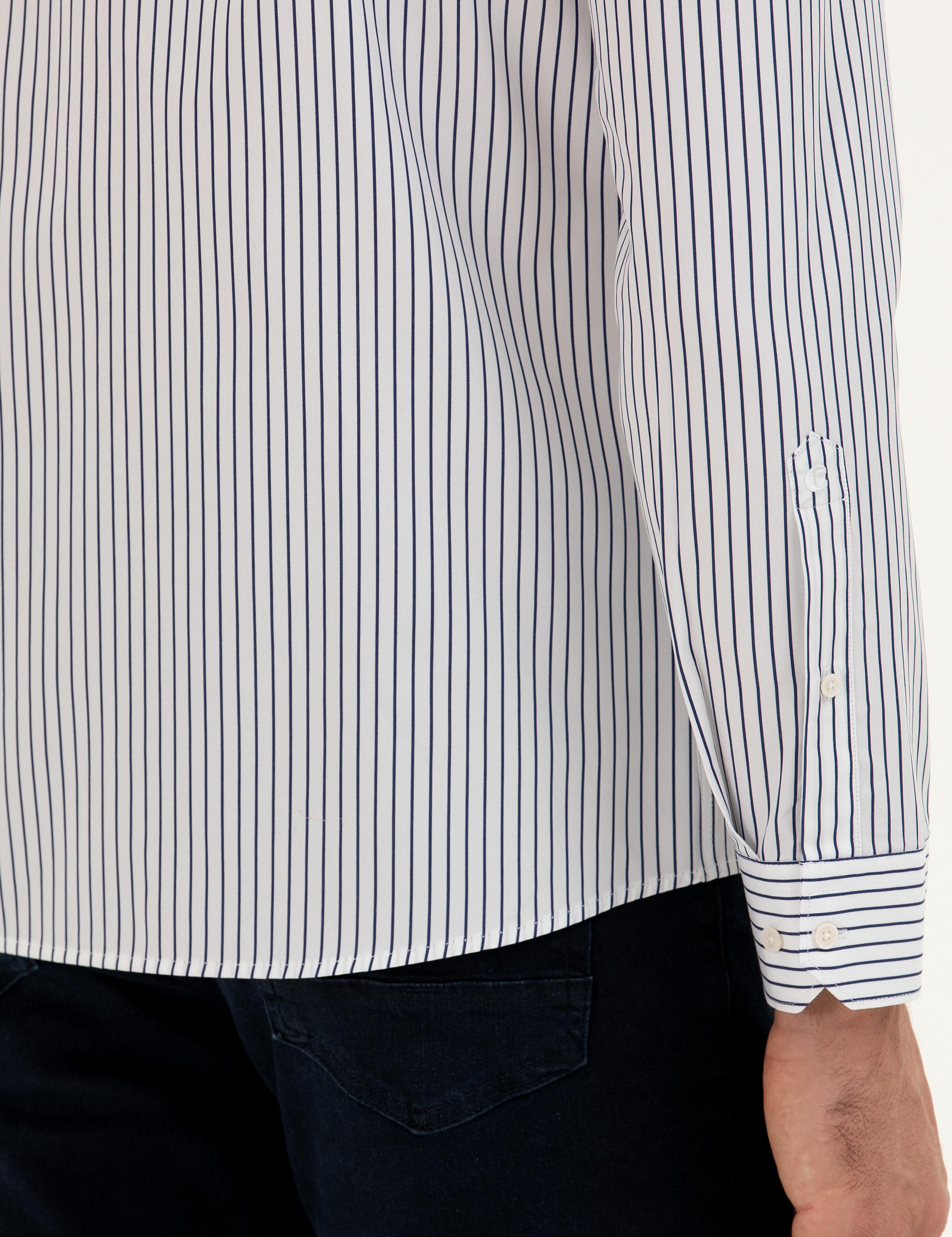 Lacivert Slim Fit Pamuk Çizgili Gömlek - 50288628024