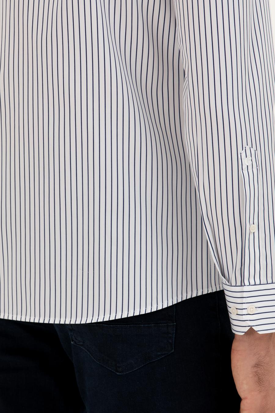 Lacivert Slim Fit Pamuk Çizgili Gömlek - 50288628024