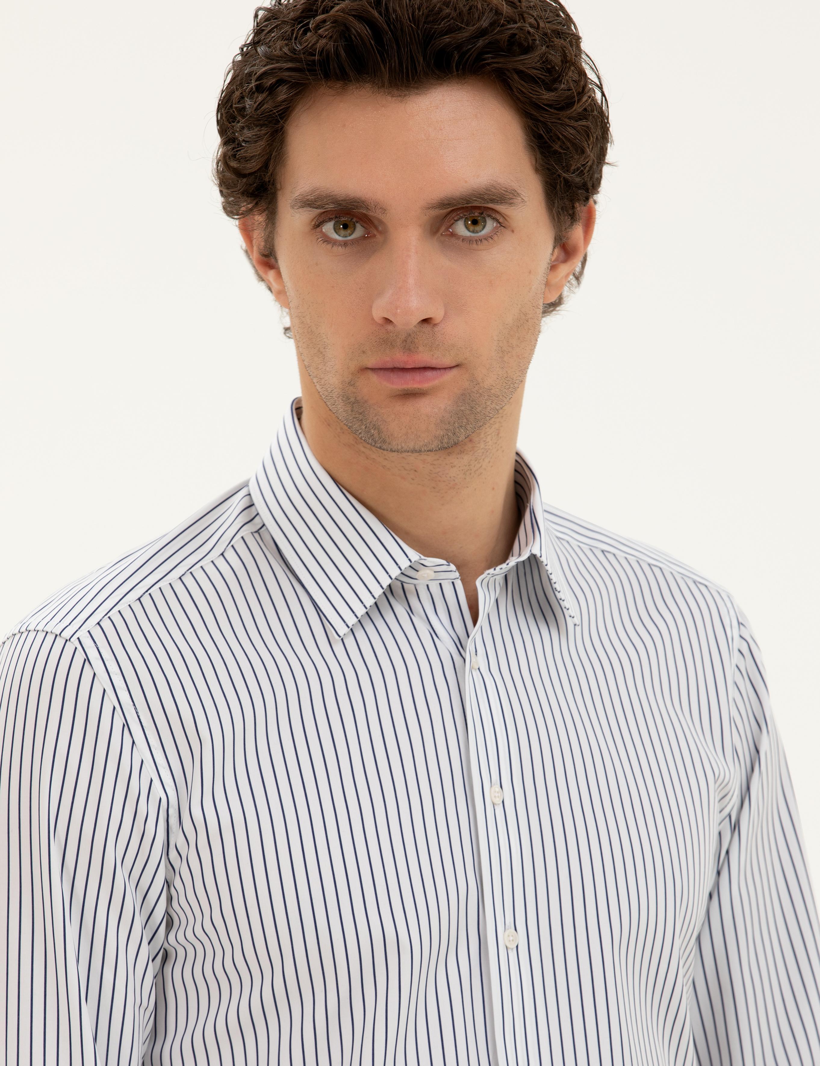 Lacivert Slim Fit Pamuk Çizgili Gömlek - 50288628024