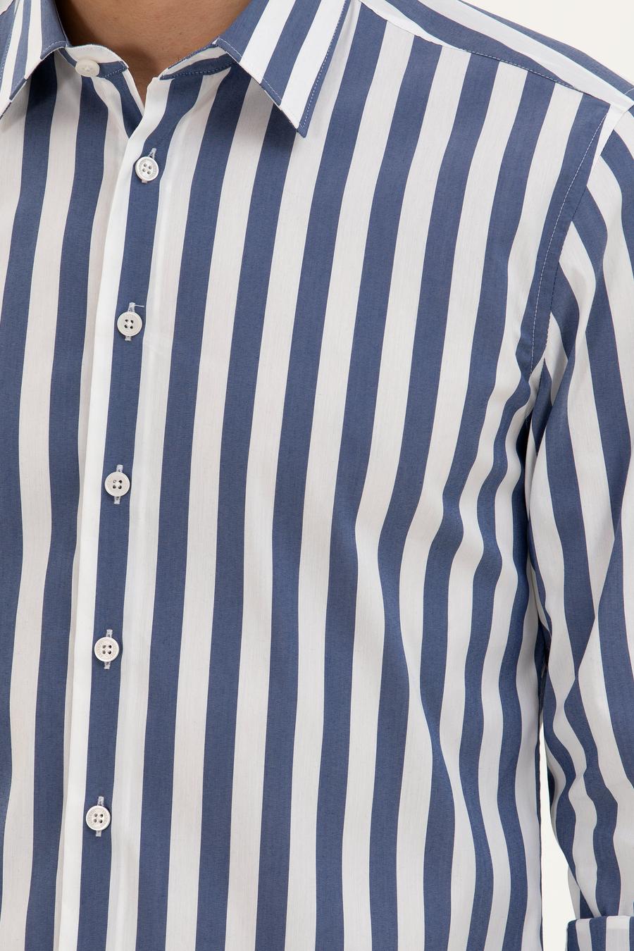Lacivert Slim Fit Pamuk Karışımlı Çizgili Gömlek - 50285448079