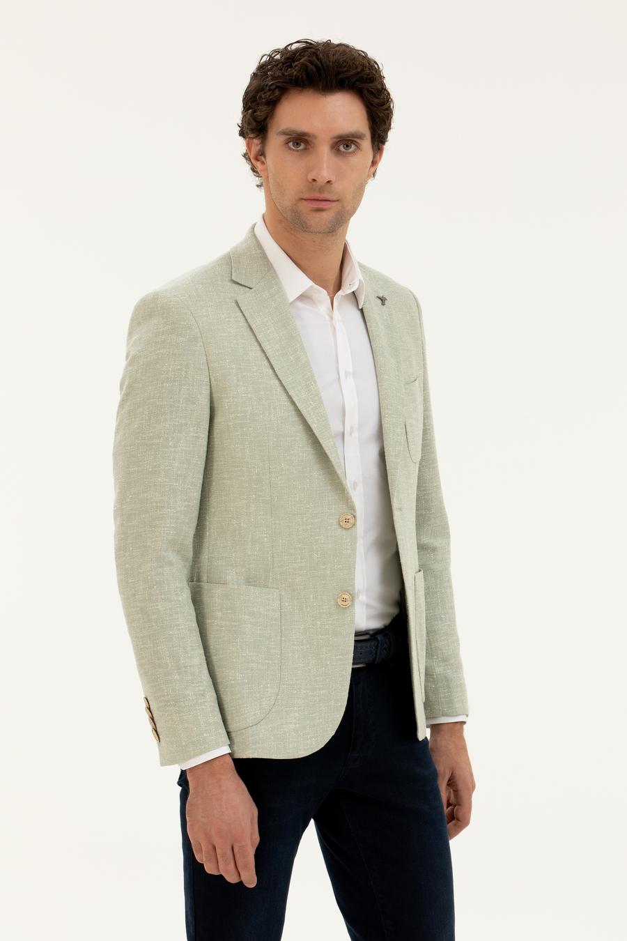 Çağla Yeşili Slim Fit Yün İpek Karışımlı Ceket - 50284564056