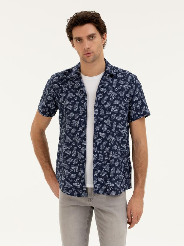 Lacivert Regular Fit Kısa Kollu Gömlek