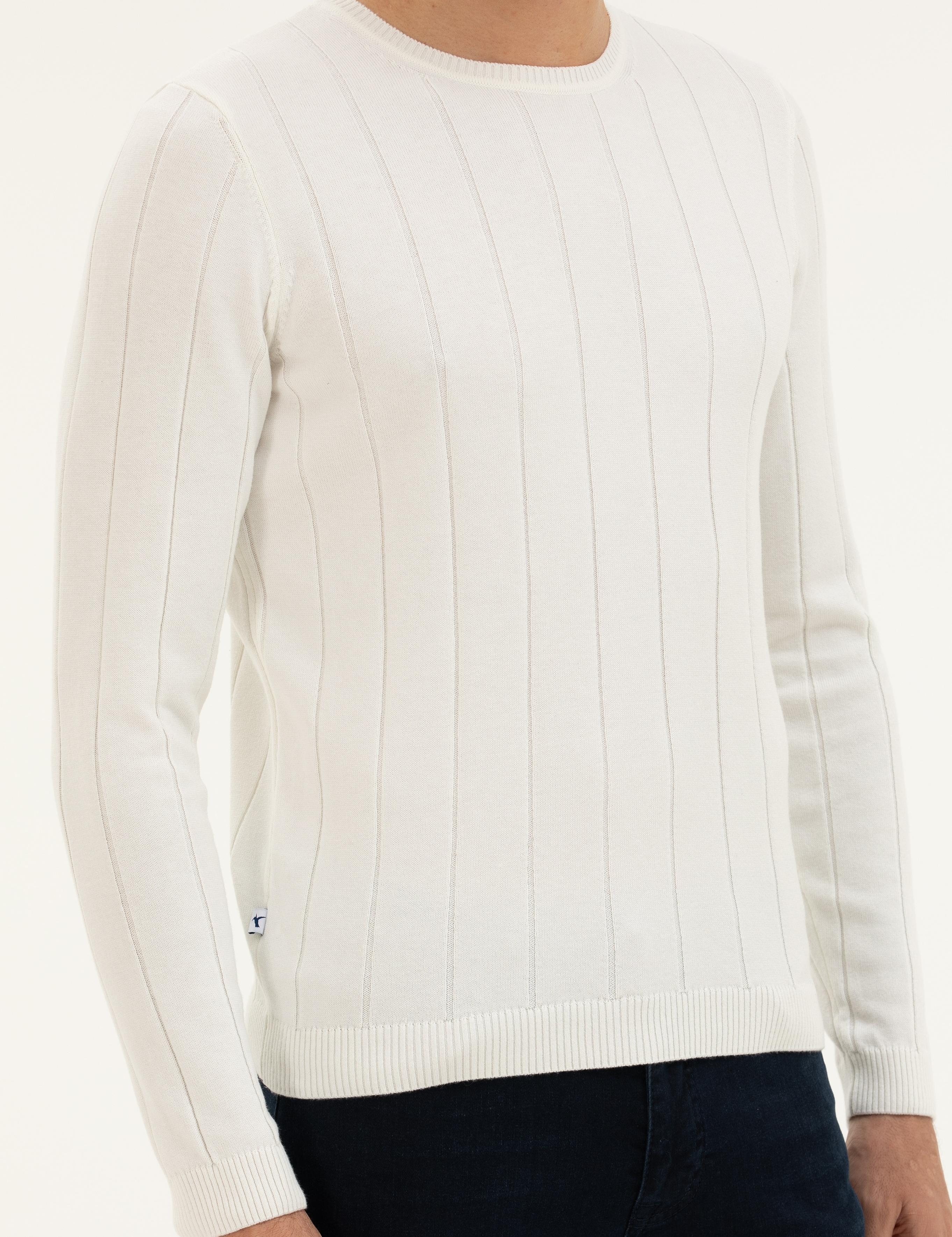 Ekru Regular Fit Bisiklet Yaka Triko Kazak - 50279607029