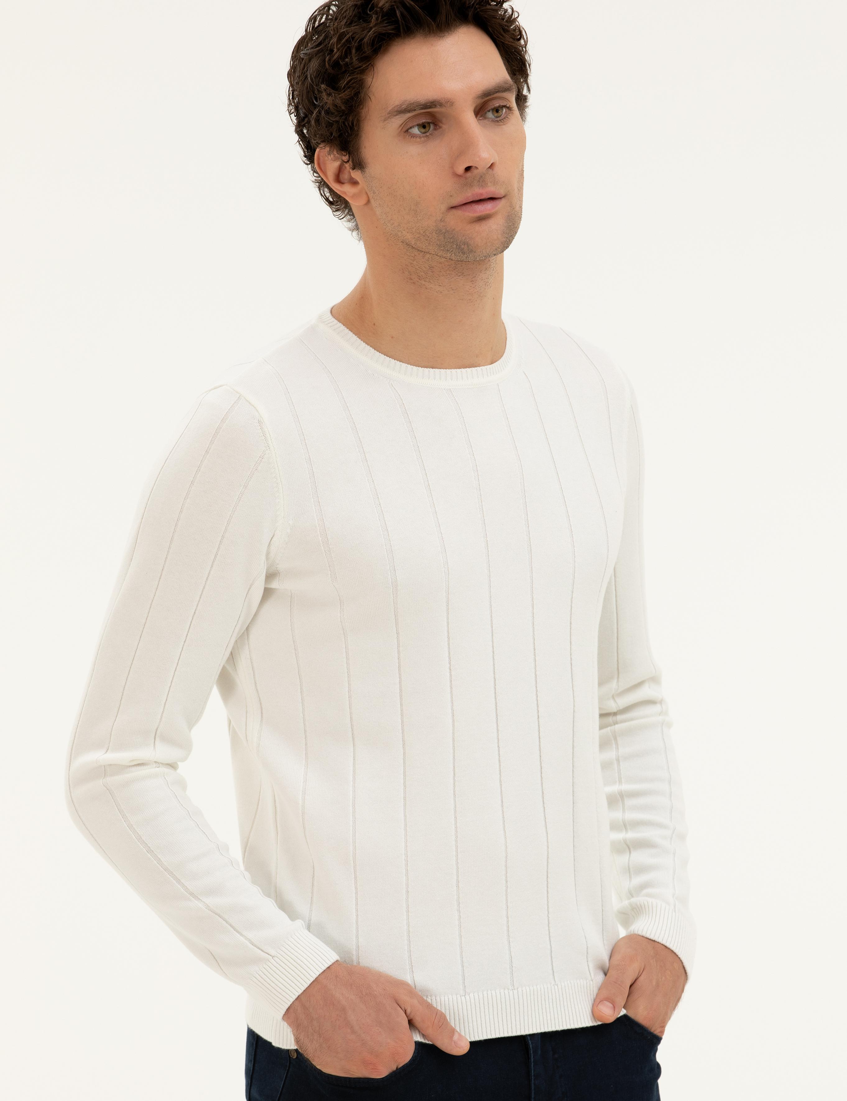 Ekru Regular Fit Bisiklet Yaka Triko Kazak - 50279607029