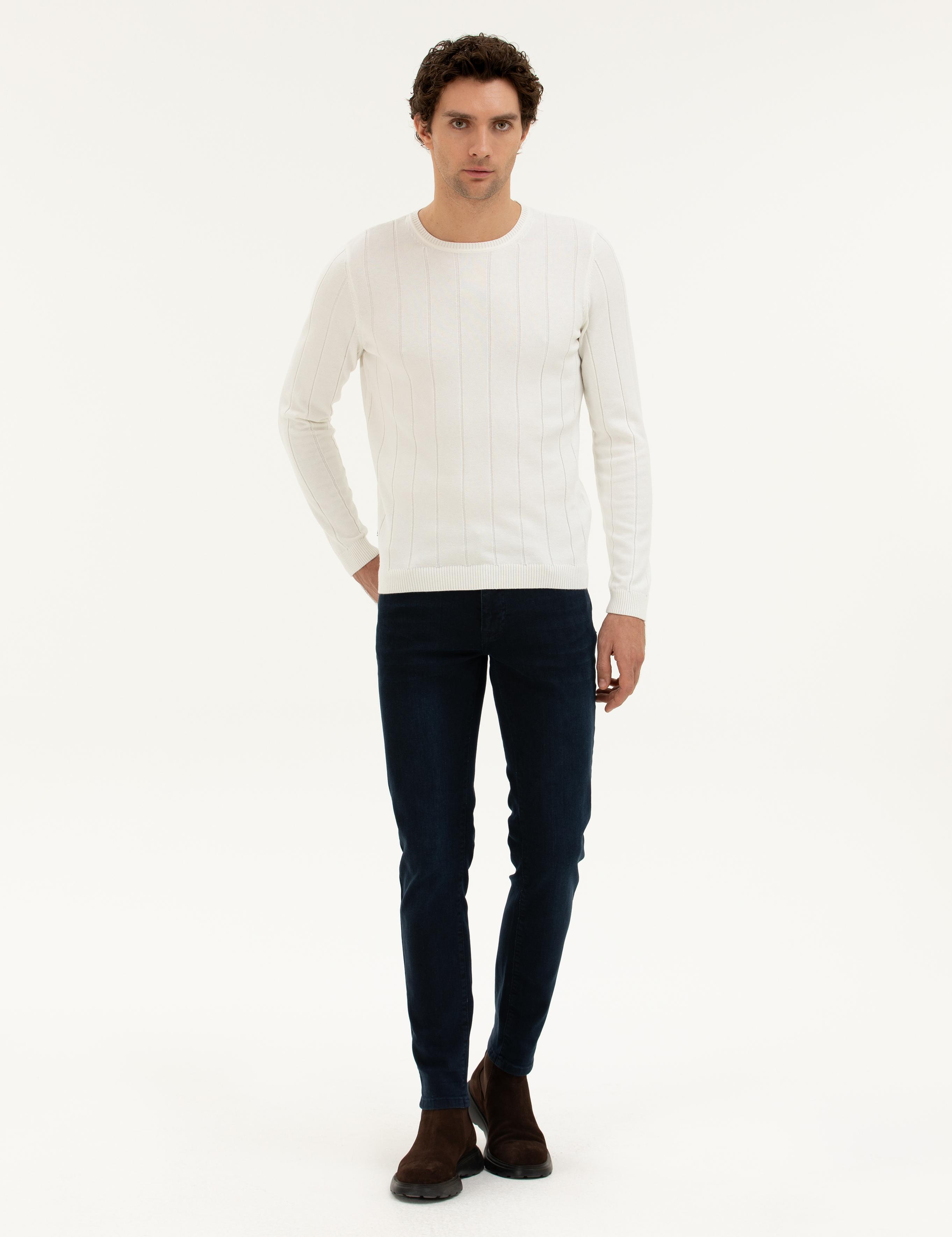Ekru Regular Fit Bisiklet Yaka Triko Kazak - 50279607029