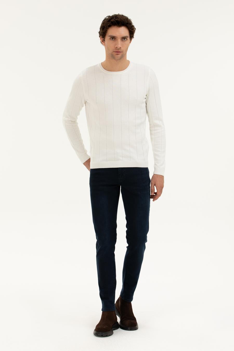 Ekru Regular Fit Bisiklet Yaka Triko Kazak - 50279607029