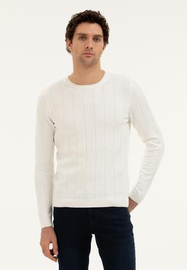 Ekru Regular Fit Bisiklet Yaka Triko Kazak