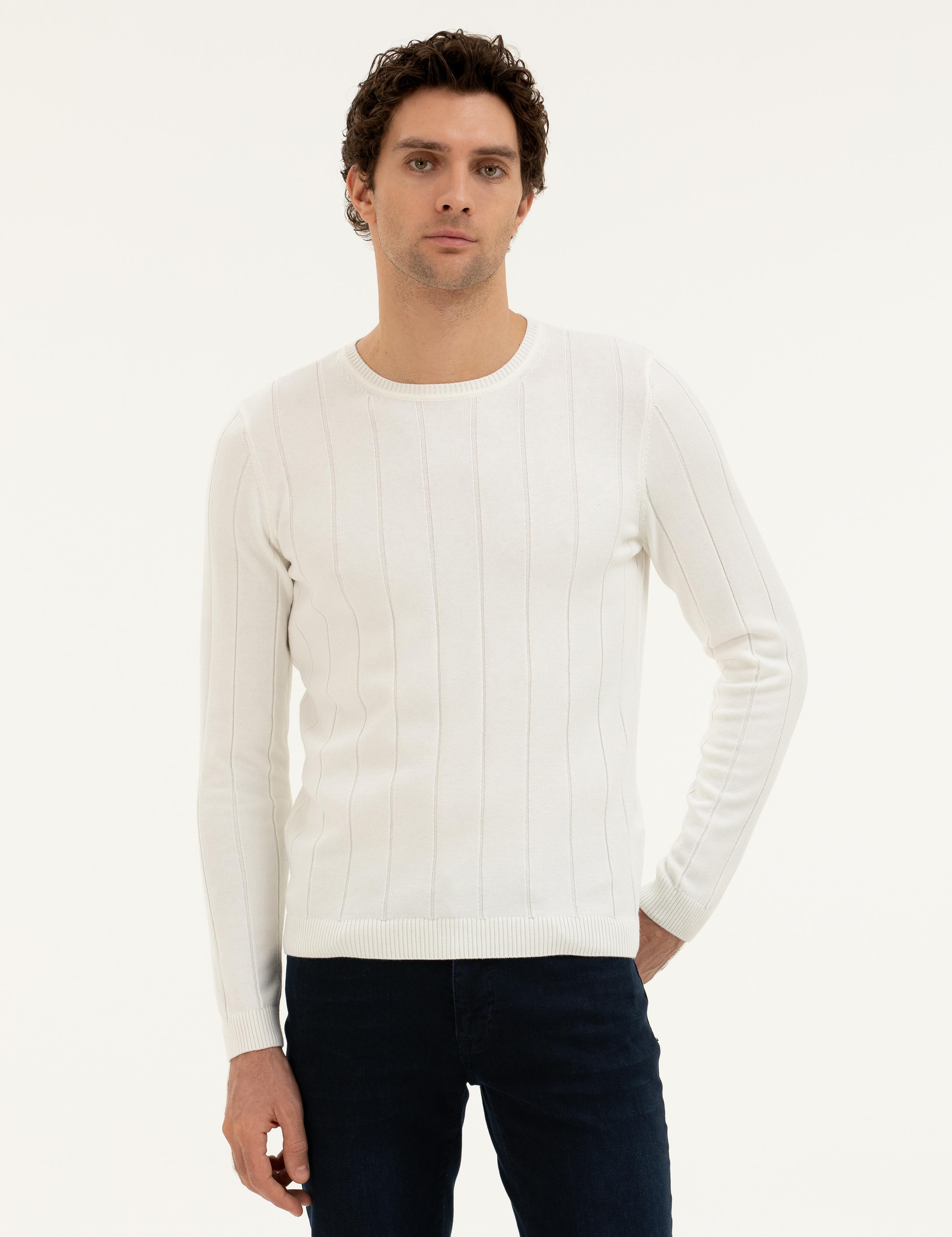 Ekru Regular Fit Bisiklet Yaka Triko Kazak - 50279607029